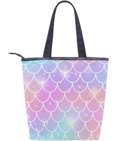 Glowing Fish Scale The Tote Bag for Women Big Capacity Women's Shoulder Handbags Canvas Shopping Dating Bag $11.04 Totes