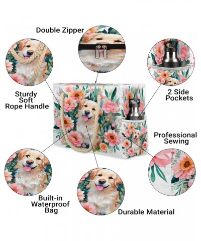 Cute Dog Flowers Beach Bags for Women Large Tote Bag with Zipper and Pockets Waterproof Sandproof Accessories Swim Pool Bag V...