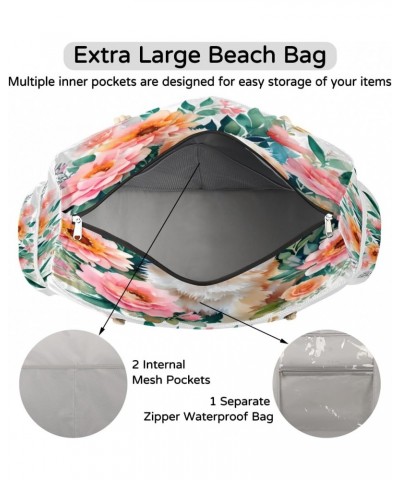 Cute Dog Flowers Beach Bags for Women Large Tote Bag with Zipper and Pockets Waterproof Sandproof Accessories Swim Pool Bag V...