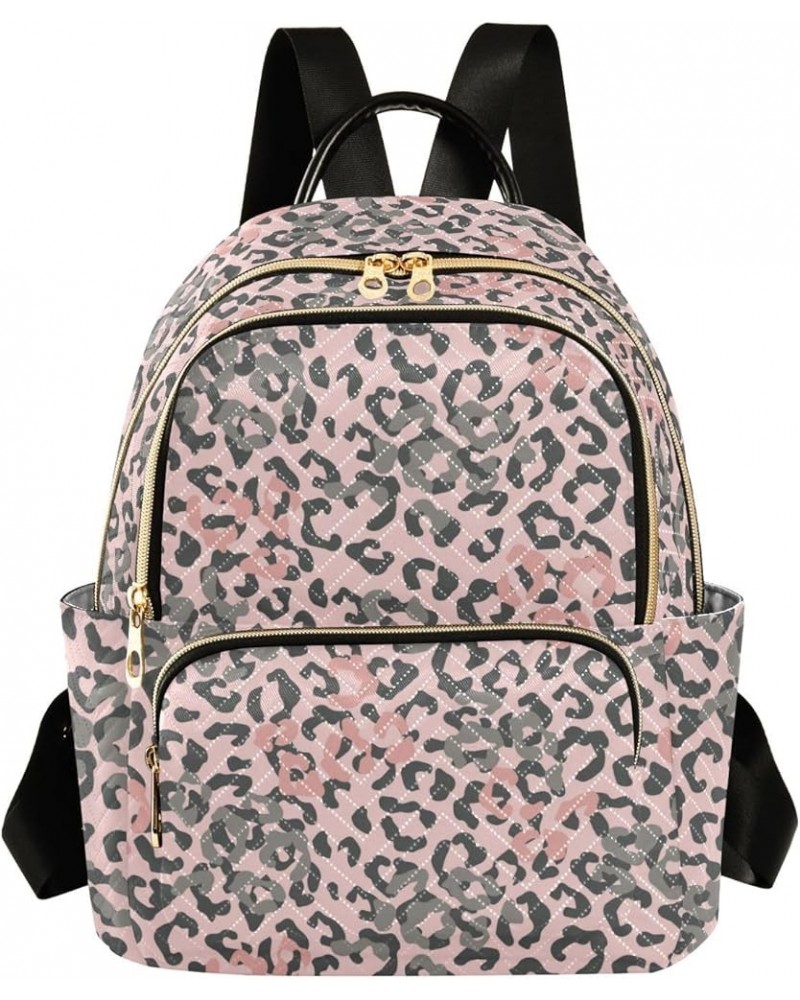 Pink Grey Leopard Backpack Purse for Women Fashion Travel Bag Ladies Shoulder Bags with Double Zipper Weekend Bag,S Small $14...