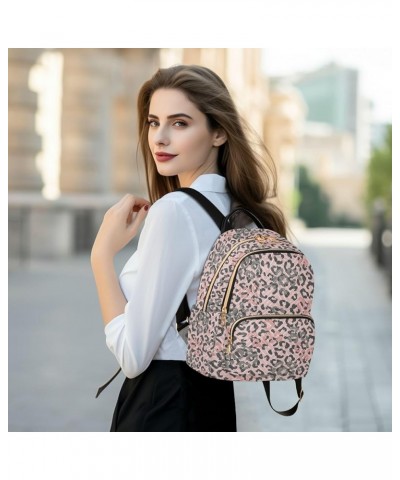 Pink Grey Leopard Backpack Purse for Women Fashion Travel Bag Ladies Shoulder Bags with Double Zipper Weekend Bag,S Small $14...