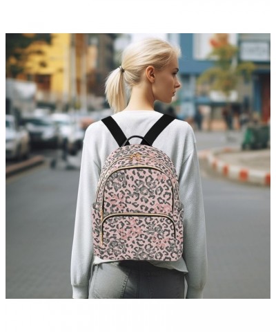 Pink Grey Leopard Backpack Purse for Women Fashion Travel Bag Ladies Shoulder Bags with Double Zipper Weekend Bag,S Small $14...