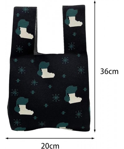 Women's Knitted Tote Bag Christmas Shoulder Bag Purse Grocery Bag Clutch Female Snowflake Pattern Lightweight for Work Black ...