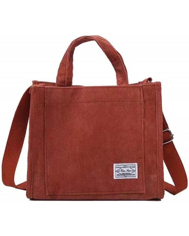 Corduroy leisure women's handbag vintage art canvas women's messenger bag cotton zipper handbag Brick Red $9.63 Handbags