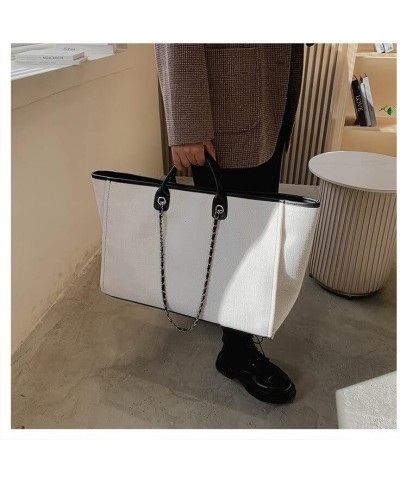 Tote Bags Women Canvas Bag Chain Large Capacity Tote Bag Portable Shopping Bag Handbag Beach Bag Large Grey $26.90 Totes