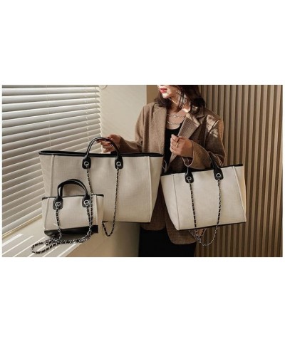 Tote Bags Women Canvas Bag Chain Large Capacity Tote Bag Portable Shopping Bag Handbag Beach Bag Large Grey $26.90 Totes