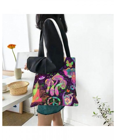 Skull Black And White Plaid Single Shoulder Fashion Canvas Tote Shopping Bags Handbags For Men And Women Psychedelic Mushroom...