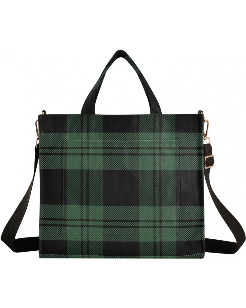 Christmas Green Tartan Plaid Tote Bag Corduroy Bag Large Handbag Shoulder Bag Satchel Bag for Women $15.00 Totes