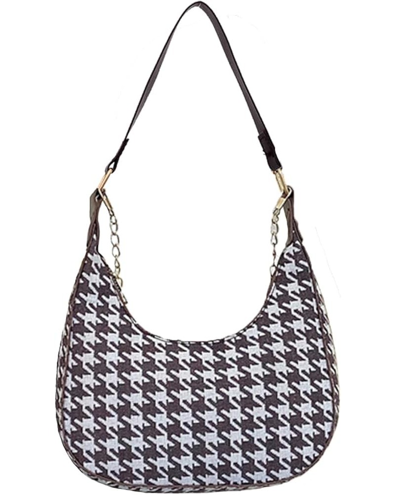 Women's Half Moon Exquisite Underarm Bag Elegant Handbag Crescent Tote Bag Portable One Shoulder Handbag Brown Houndstooth $9...