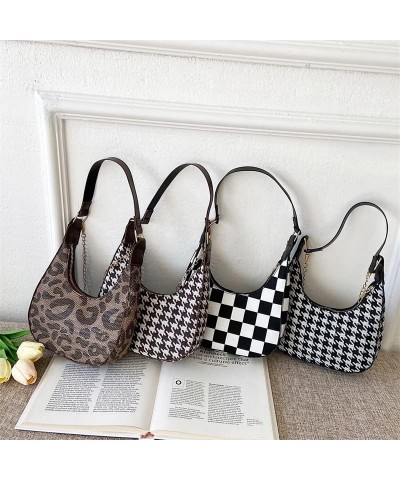 Women's Half Moon Exquisite Underarm Bag Elegant Handbag Crescent Tote Bag Portable One Shoulder Handbag Brown Houndstooth $9...