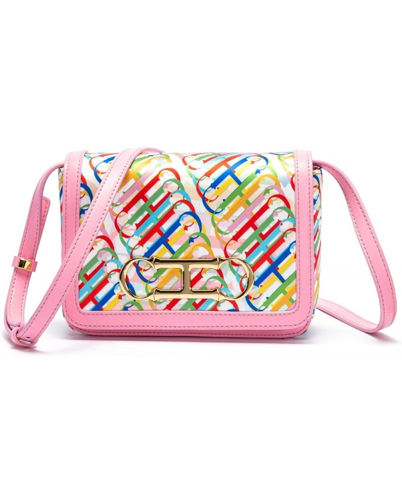 Women Colorful Stitching Shoulder Bag Daily Casual Shopping Banquet Messenger Bag Letter Print Handbag Pink $46.93 Shoulder Bags