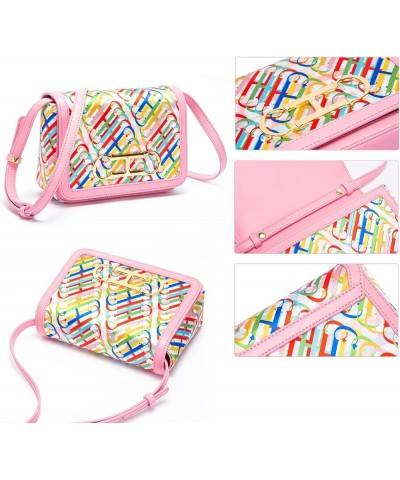 Women Colorful Stitching Shoulder Bag Daily Casual Shopping Banquet Messenger Bag Letter Print Handbag Pink $46.93 Shoulder Bags