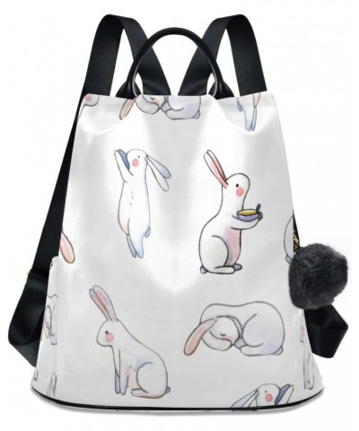 Watercolor Rabbit Bunny White Large Women's Fashion Casual Backpack Purse Shoulder Travel Bag $23.59 Backpacks