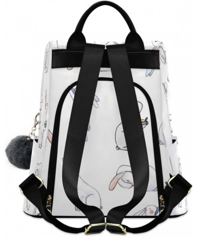 Watercolor Rabbit Bunny White Large Women's Fashion Casual Backpack Purse Shoulder Travel Bag $23.59 Backpacks