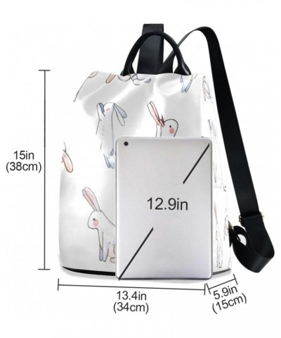 Watercolor Rabbit Bunny White Large Women's Fashion Casual Backpack Purse Shoulder Travel Bag $23.59 Backpacks