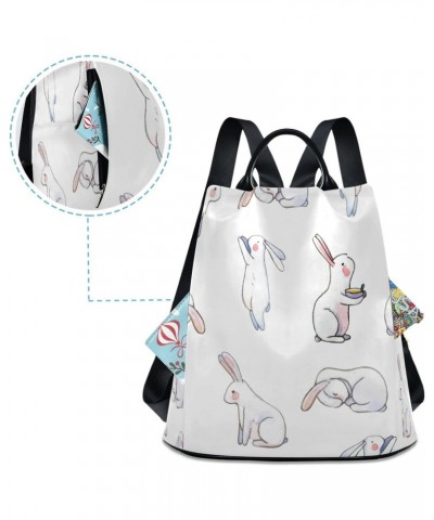 Watercolor Rabbit Bunny White Large Women's Fashion Casual Backpack Purse Shoulder Travel Bag $23.59 Backpacks