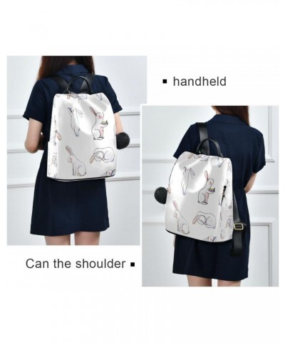 Watercolor Rabbit Bunny White Large Women's Fashion Casual Backpack Purse Shoulder Travel Bag $23.59 Backpacks