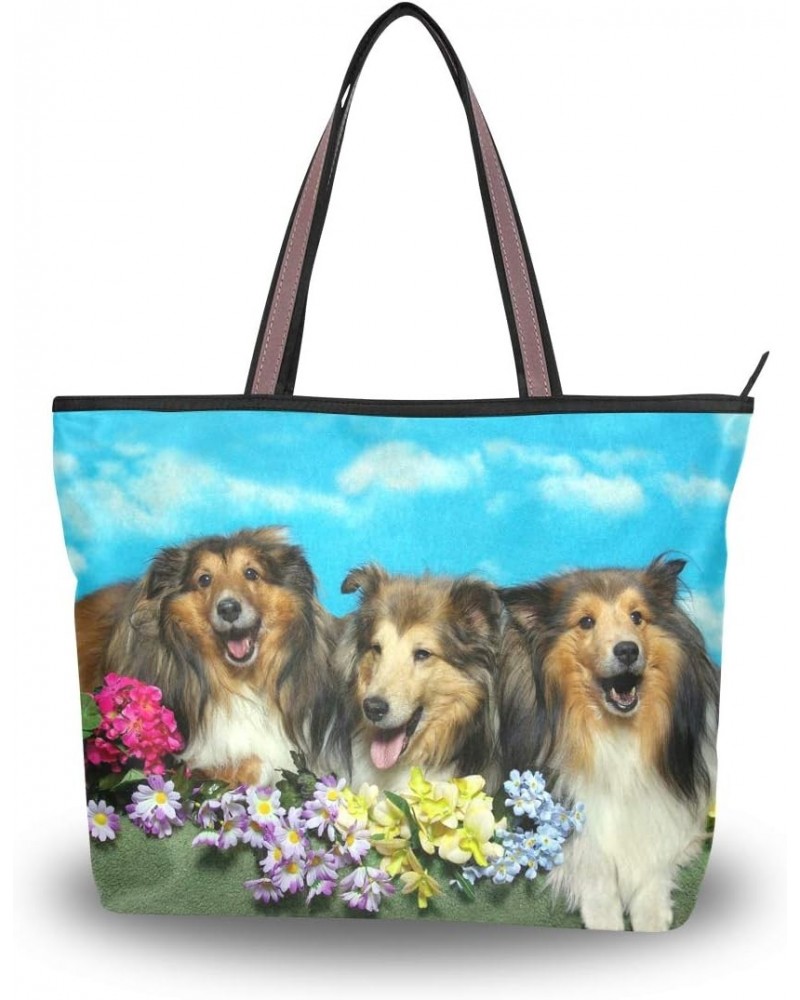 Women Tote Shoulder Bag Shetland Sheepdogs Handbag $15.84 Shoulder Bags