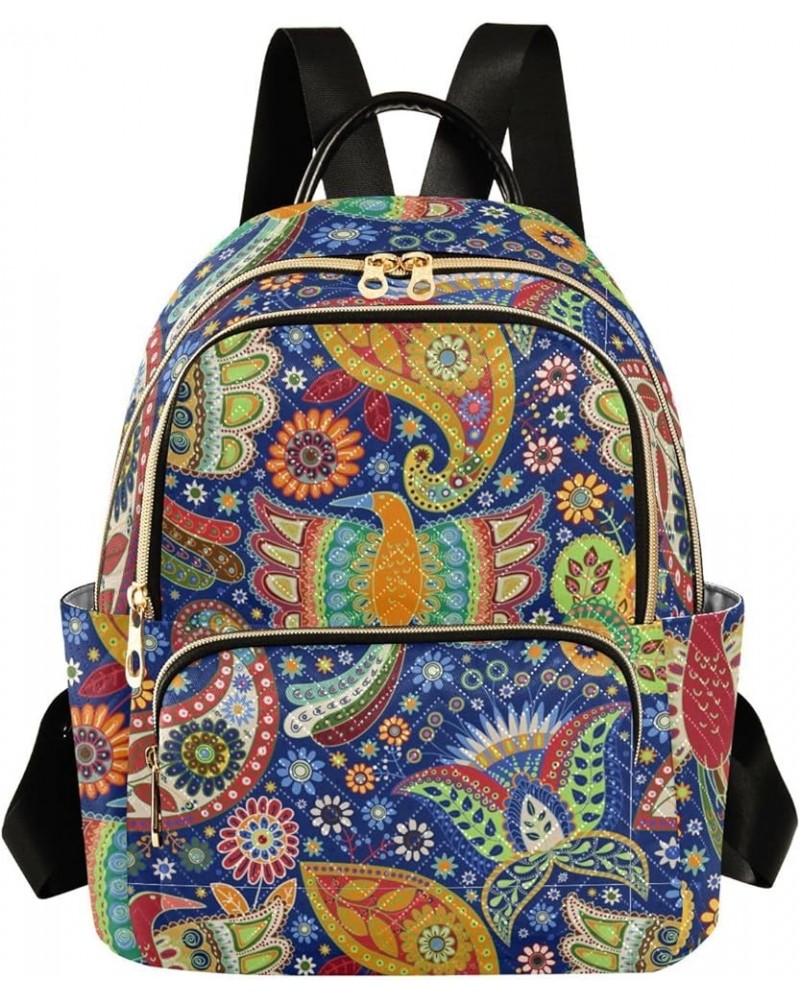 Ethnic Floral Background Mini Backpack Purse for Women, Ethnic Colorful Bird Travel Backpack Fashion Backpack Handbag Shoulde...