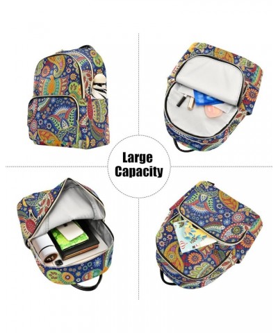 Ethnic Floral Background Mini Backpack Purse for Women, Ethnic Colorful Bird Travel Backpack Fashion Backpack Handbag Shoulde...