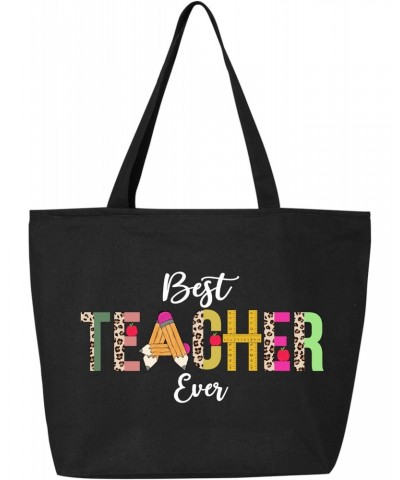 Best Teacher Ever Leopard Zippered Black Canvas Bag, Best Teacher Ever Leopard Black Tote Bag,Gifts for Teachers, Teacher Lif...