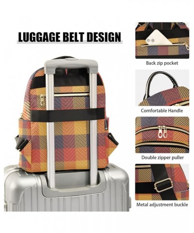 Women Backpack Autumn Color Plaid Anti-Theft Travel Backpack with Luggage Belt Lightweight Handbag Lady Purse Roomy Double Zi...