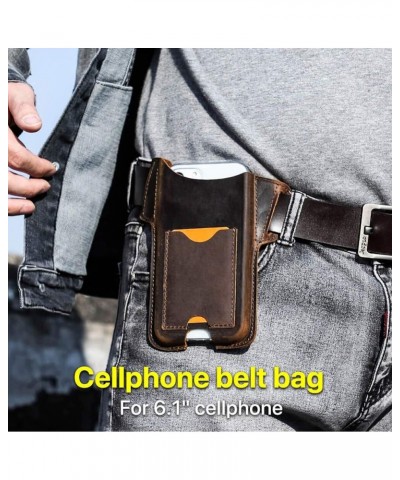 Genuine Leather Portable Cellphone Bag, Crazy Horse Leather Belt Bag for 6.1" Cellphone for Men(Coffee) (Coffee) Coffee $16.9...