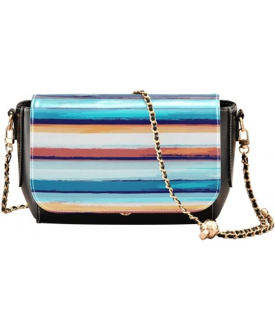 Watercolor Striped PU Leather Crossbody Handbag for Women Shoulder Purse with Adjustable Metal Chain Waterproof Cell Phone Ba...