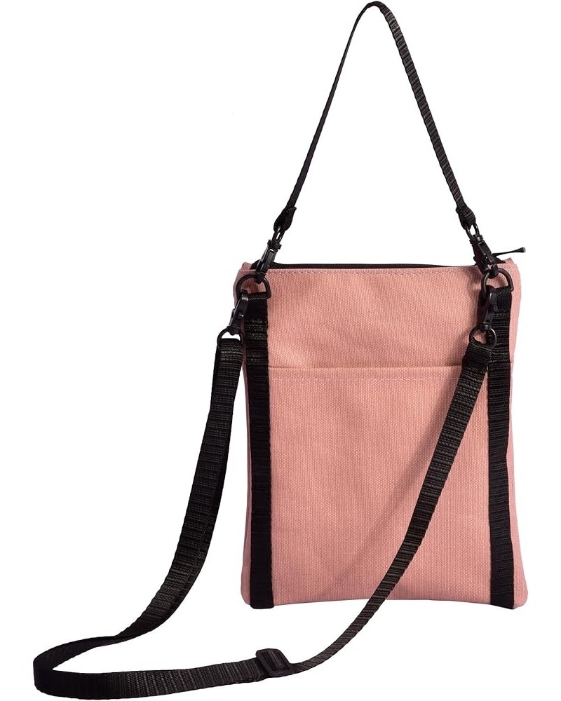 Canvas Small Crossbody Handbags With Multi Zipper Pockets And Removable/Adjustable Shoulder Strap for Women and Men Pink - L ...