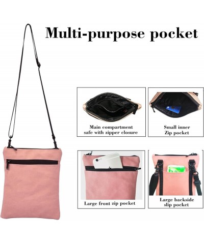 Canvas Small Crossbody Handbags With Multi Zipper Pockets And Removable/Adjustable Shoulder Strap for Women and Men Pink - L ...