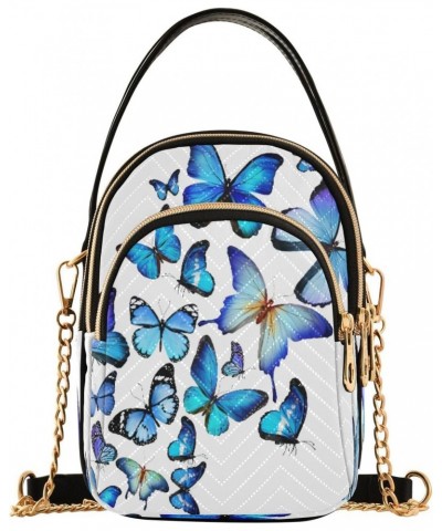 Quilted Crossbody Bags for Women,Many Blue Butterflies Women's Crossbody Handbags Small Travel Purses Phone Bag $11.21 Crossb...