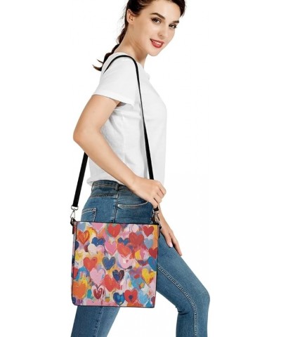 PU Leather Tote Bag Travel Hobo Handbag for Women Leather Crossbody Purse Shoulder Bag with Adjustable Strap Colorful Love De...