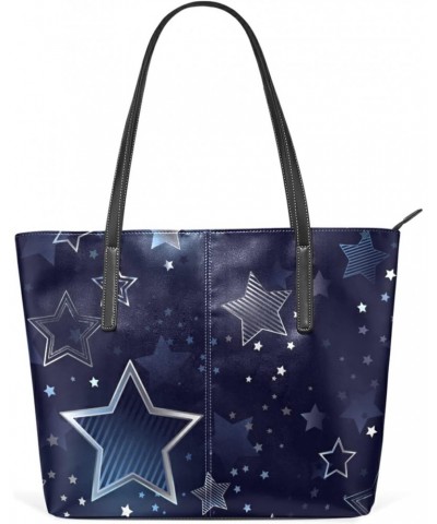 Leather Tote Bag for Women with Zipper Handbags Shoulder Bag Star Navy Pockets Work Travel Small Office Business $22.00 Totes