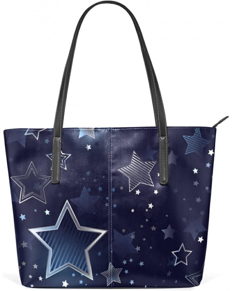 Leather Tote Bag for Women with Zipper Handbags Shoulder Bag Star Navy Pockets Work Travel Small Office Business $22.00 Totes