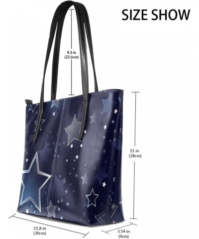 Leather Tote Bag for Women with Zipper Handbags Shoulder Bag Star Navy Pockets Work Travel Small Office Business $22.00 Totes