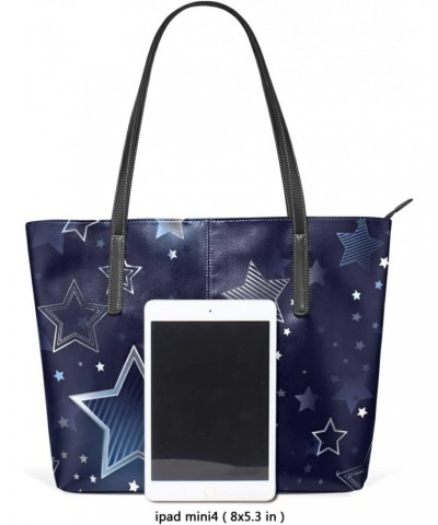 Leather Tote Bag for Women with Zipper Handbags Shoulder Bag Star Navy Pockets Work Travel Small Office Business $22.00 Totes