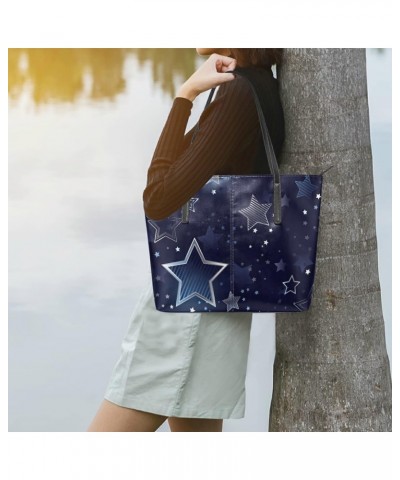 Leather Tote Bag for Women with Zipper Handbags Shoulder Bag Star Navy Pockets Work Travel Small Office Business $22.00 Totes