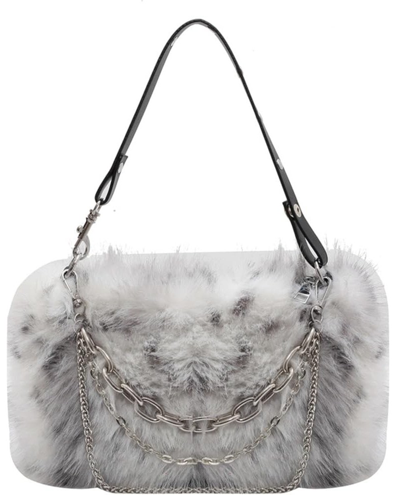 Fur bag women's plush chain underarm bag all-match Ins shoulder bag crossbody messenger bag Gray $25.76 Totes