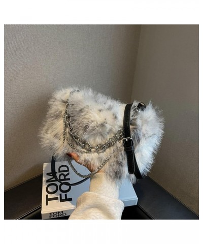 Fur bag women's plush chain underarm bag all-match Ins shoulder bag crossbody messenger bag Gray $25.76 Totes