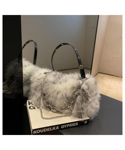 Fur bag women's plush chain underarm bag all-match Ins shoulder bag crossbody messenger bag Gray $25.76 Totes