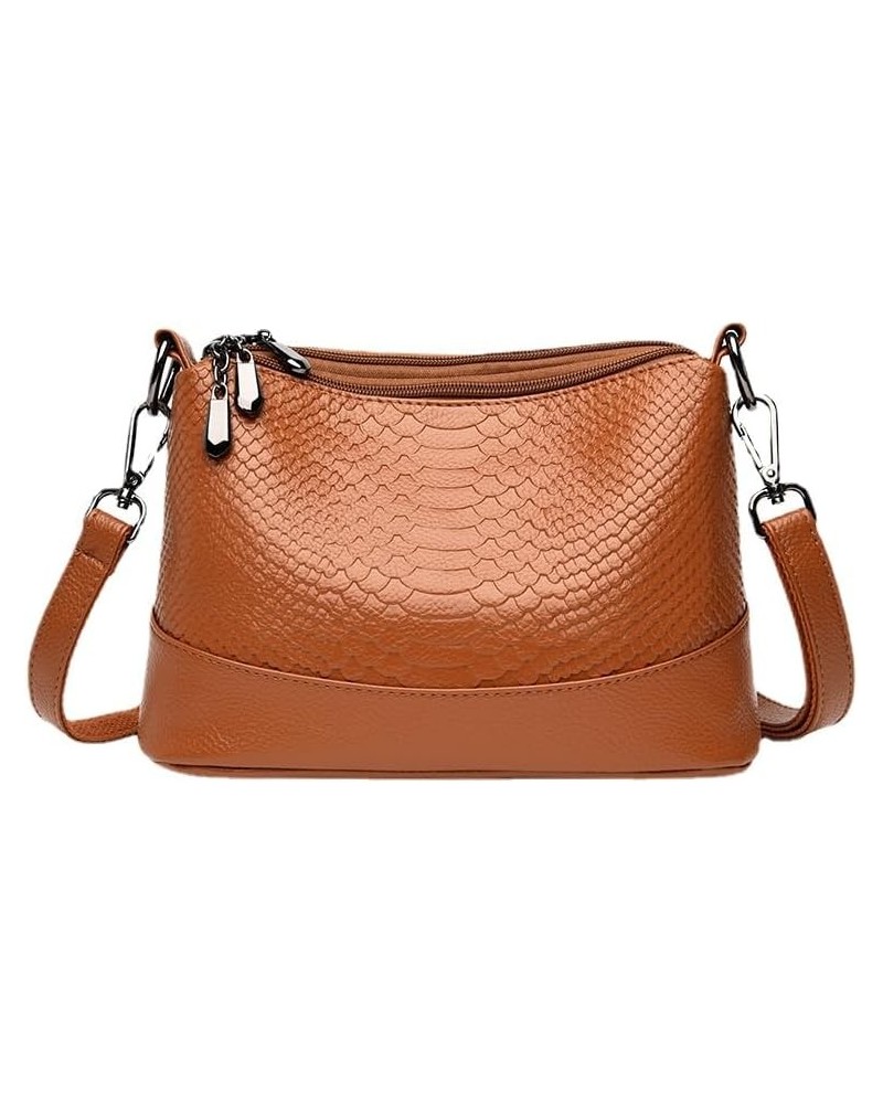 Women's crocodile pattern single shoulder crossbody bag Multi layer soft leather bag Brown $25.55 Shoulder Bags