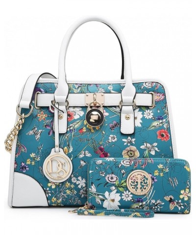 Women Handbags Top Handle Satchel Purse Shoulder Bag Hobo Bag Work Bag Set 2pcs Blue Floral $24.29 Hobo Bags