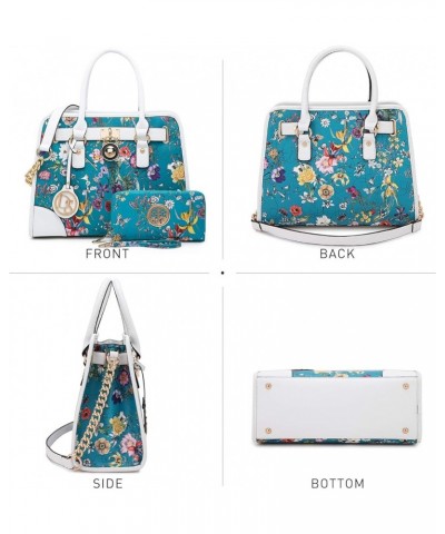 Women Handbags Top Handle Satchel Purse Shoulder Bag Hobo Bag Work Bag Set 2pcs Blue Floral $24.29 Hobo Bags