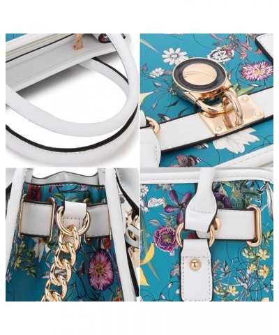 Women Handbags Top Handle Satchel Purse Shoulder Bag Hobo Bag Work Bag Set 2pcs Blue Floral $24.29 Hobo Bags