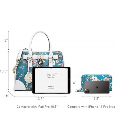 Women Handbags Top Handle Satchel Purse Shoulder Bag Hobo Bag Work Bag Set 2pcs Blue Floral $24.29 Hobo Bags