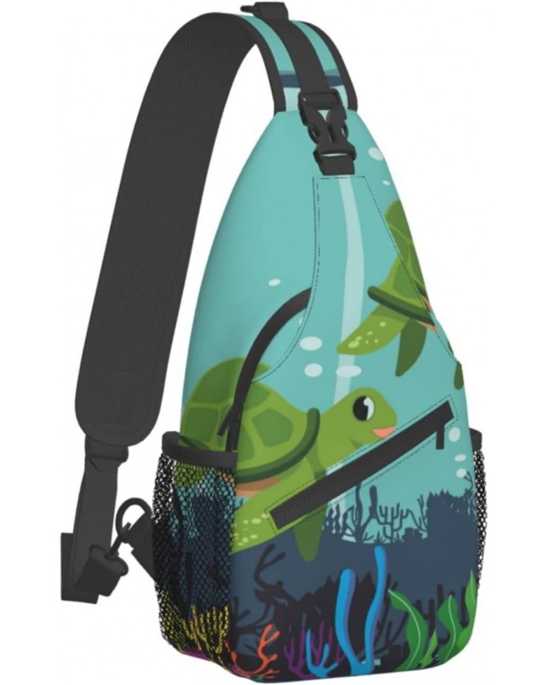 Swimming Turtles Sling Backpack Crossbody Shoulder Bag Travel Hiking Daypack for Women Men $13.62 Crossbody Bags