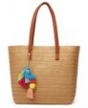 Straw Beach Bags Tote Tassels Bag Hobo Summer Handwoven Shoulder Bags Purse With Pom Poms B-light Brown $16.43 Totes