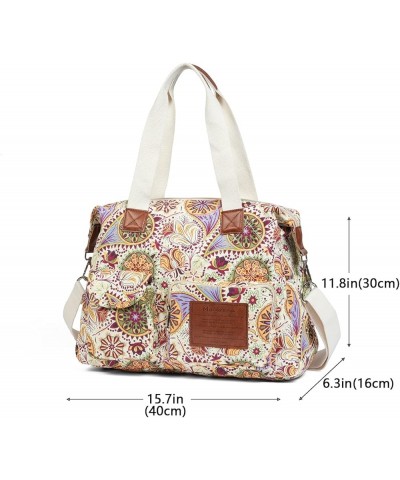 Women's Floral Canvas Messenger Bag Multi Pockets Shoulder Handbag Large Hobo Crossbody Fashion Top Handle Satchel Yellow Flo...