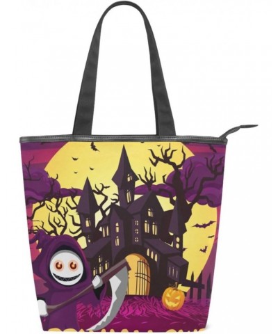 Tote Bag Halloween Canvas Zippered Tote Handbag for Women with 2 Interior Pockets $9.43 Totes