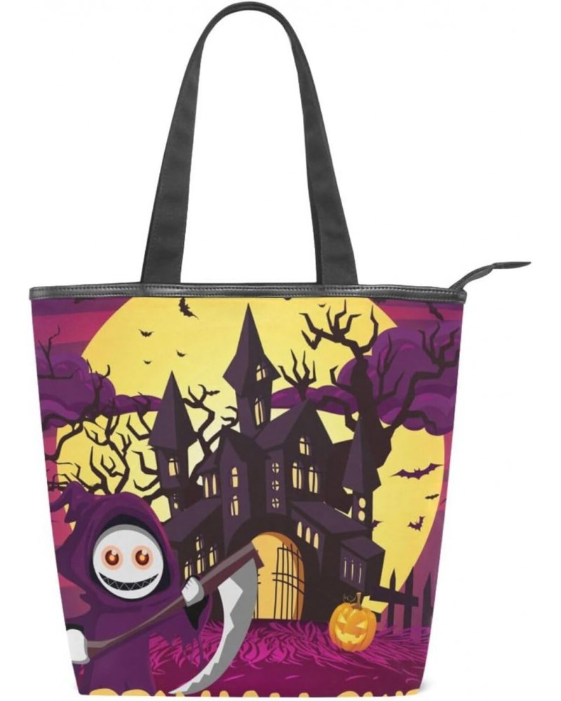 Tote Bag Halloween Canvas Zippered Tote Handbag for Women with 2 Interior Pockets $9.43 Totes